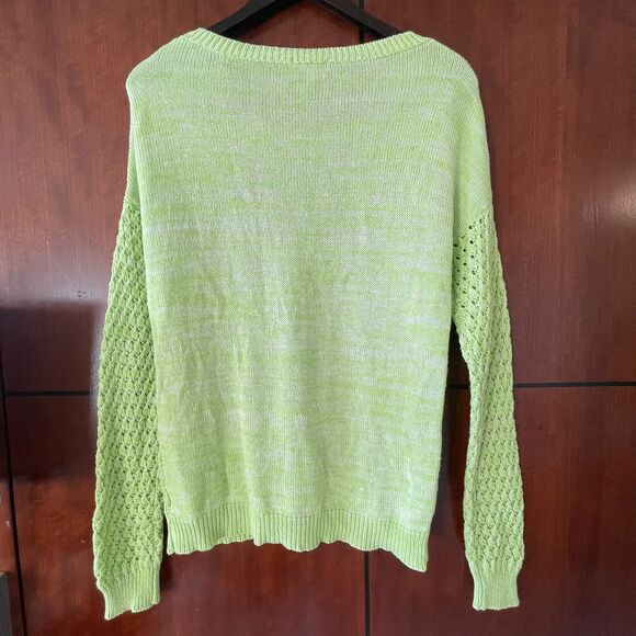 GB Gianni Bini Women's Neon Green Stretch Open Knit Top Sweater Size M - Picture 3 of 8